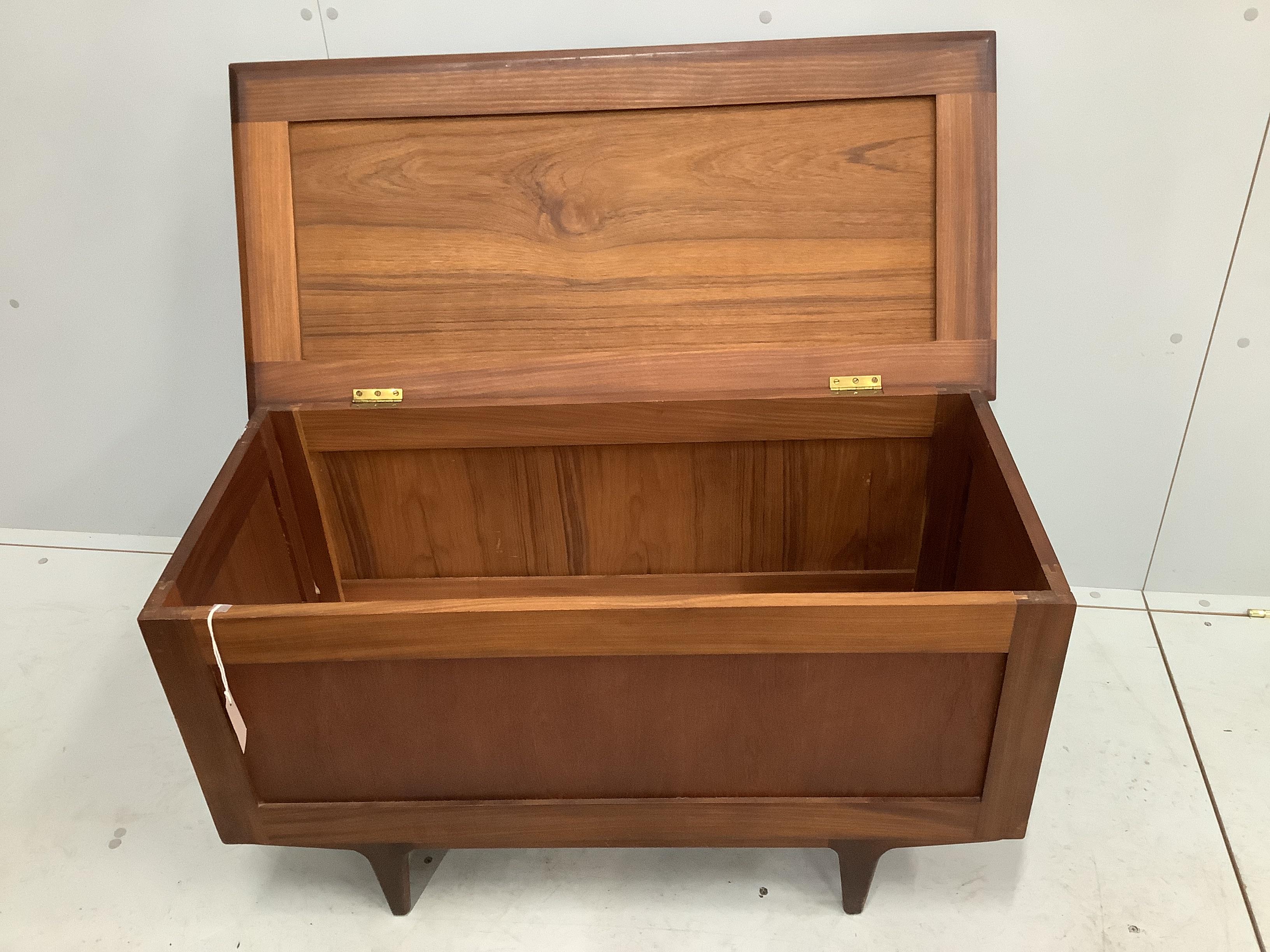 A mid century teak blanket box, width 95cm, depth 45cm, height 53cm